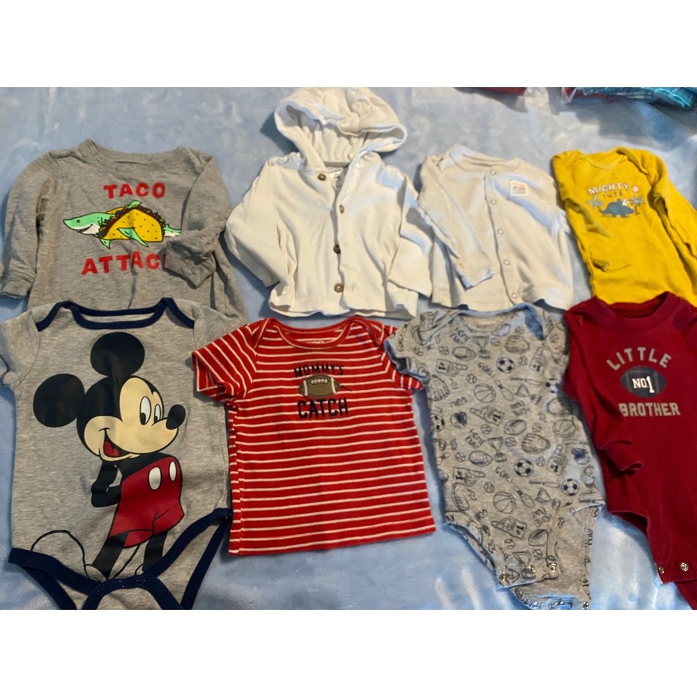 Carters Disney Baby Boy 6M Clothing Lot 8pc Mickey Mouse Sports Hooded Cardigan - Picture 1 of 7